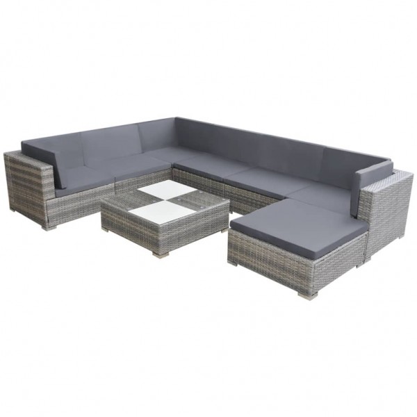 Set de muebles de jardín 8 pzas y cojines ratán sintético gris | Co...