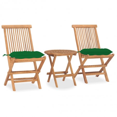 Set comedor de jardín plegable 3 piezas madera de teca cojines