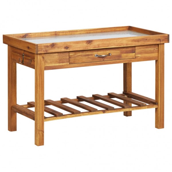 mesa de cultivo de jardín madera maciza acacia tablero de zinc