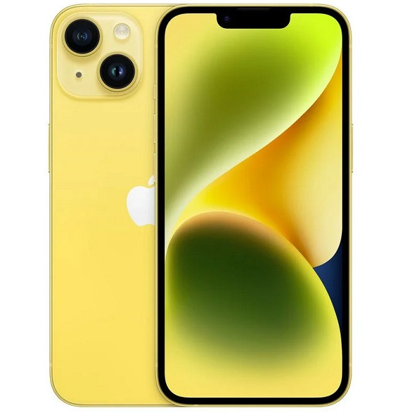 Iphone 14 color amarillo. Cámara dual, dispone de una lente de 12Mpx. Lente gran angular, modo retrato, corrección de ojos rojos y muchas más novedades.