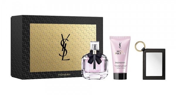 Kit de perfume: Perfume de mujer Yves Saint Laurent Mon paris Eau De Parfum de 90ml, leche corporal de 50ml y un espejo.